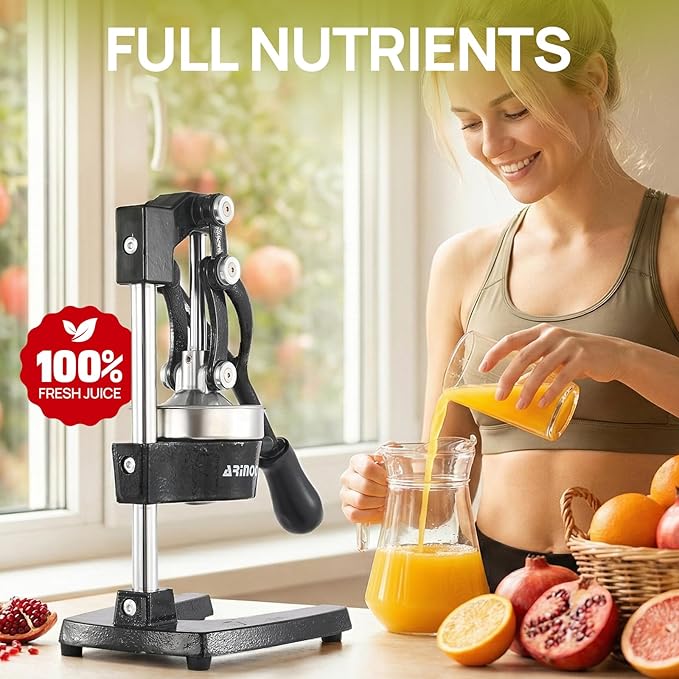 Kitchen Cast Iron Citrus Juicer,Manual Hand Press Orange Juicer,Heavy Duty Countertop Squeezer for Lemon,Orange, Easy to Use & Clean(Black)