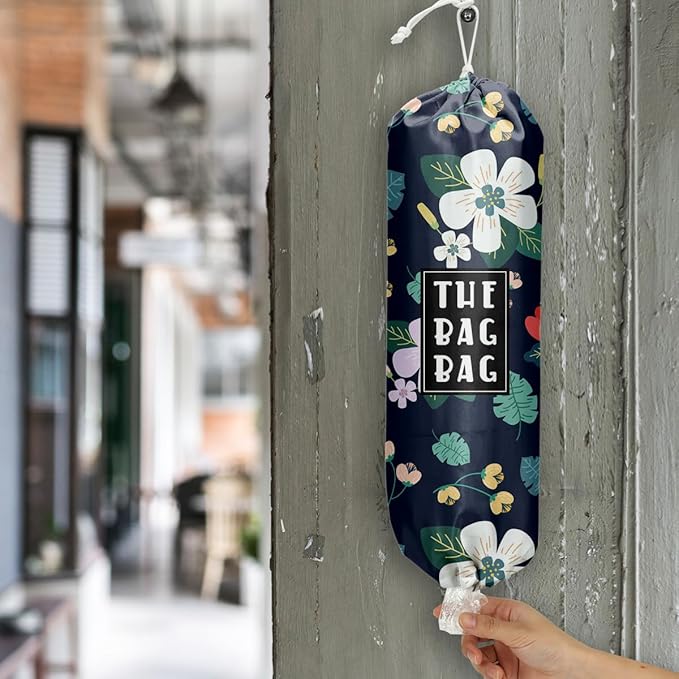 Flowers Plastic Bag Organizer,Reusable Grocery Country Style Plastic Bag Dispenser for Home Kitchen Travelling Camping Decor, use 1 Pack,Flowers Pattern