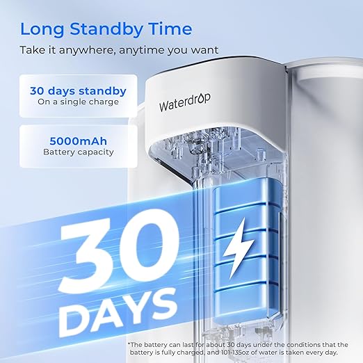 Waterdrop Rechargeable Water Filter Pitcher, Reduce 99.6% of Lead and 45+ Impurities, 6-Month Electric Water Dispenser, Instant 15-Cup Countertop System, NSF/ANSI 401&53&42&372, NOT Reduce TDS