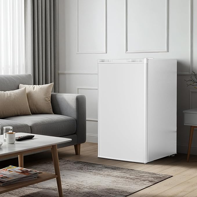 Antarctic Star 3.2 Cu.Ft.Compact Refrigerator with Freezer, Mini Fridge Single Door with Adjustable Thermostat,Removable Glass Shelves for Apartment,Dorm,Office,Kitchen,WHITE