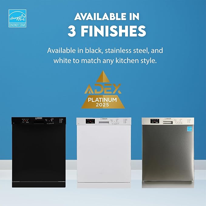 Equator24" Built in Dishwasher 14 Place Setting Wine Rack 8 Wash FAST 50 Delay1/2Load 110V E-Star ADA in Black
