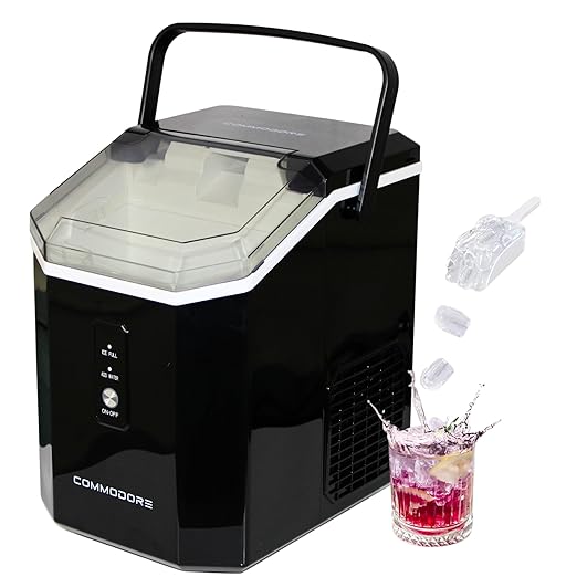 COMMODORE Nugget Ice Maker for Countertop - 36 lbs/Day, High Storage Capacity, Compact & Portable with Carrying Handle, Self-Cleaning Mode, Quiet, Easy Drainage, ETL Certified, Scooper Included