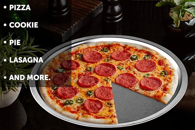 DecorRack 13 Inch Alloy Steel Pizza Pan, Non-Stick Coating, Dishwasher Safe Serving Tray, Round Baking Tray for Oven Use (3 Pack)
