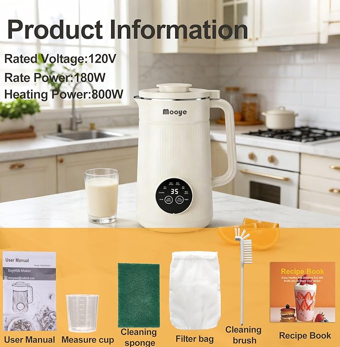 8 in 1 Nut Milk Maker Machine, 35oz(1L) Automatic Soy Bean Milk Maker with 10 Blades, Homemade Almond/Oat/Nut/Juice, Plant-Based Milk Blender, 12H Delay, Self-Cleaning, 2H Keep Warm and Boil Water
