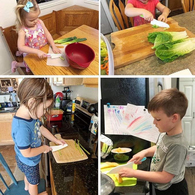 Plastic Fruit Knife Set with Cutting Board & Peeler: 5-Piece Safe Nylon Food-Grade Kitchen Kit for Safe Fruit & Veg Prep, Serrated Edges Lettuce Knife for Fruit, Bread, Cake, Salad