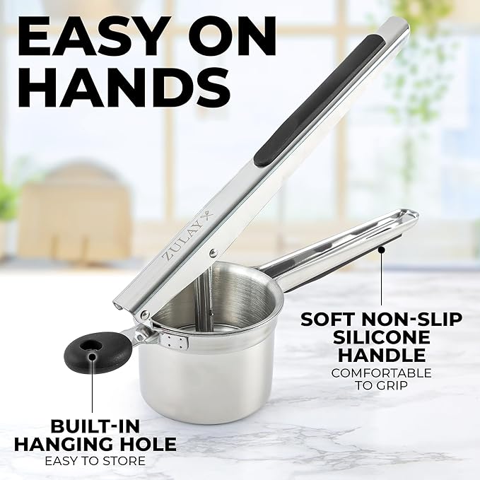 Zulay Kitchen Premium Large 15oz Potato Ricer With 3 Interchangeable Discs, Heavy Duty Professional Stainless Steel Potato Masher and Ricer Kitchen Tool, Press and Mash Kitchen Gadget