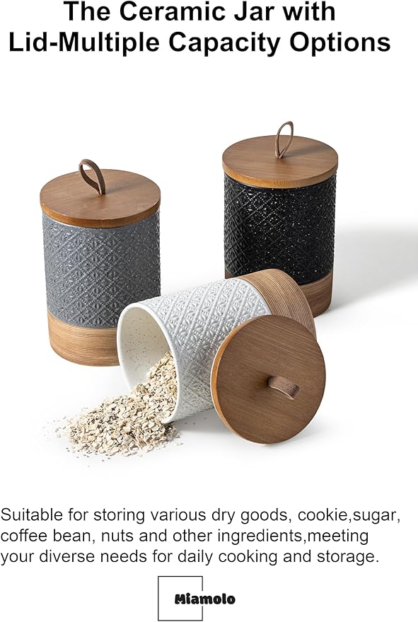 Miamolo Coffee Container Jar with Lid, Ceramic Food Storage Jars for Spice Sugar Cookie, Large Kitchen Canisters for Countertop Coffee Bar Accessories Housewarming Weeding Gift - Gray & 28 fl.oz