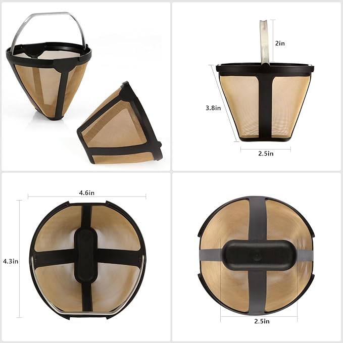 Permanent CE250 CE251 Filter Basket Holder & Gold Tone Filter Set,Compatible with Ninja 12-Cup Programmable Coffee Brewer CE200, CE200BRN, CE200C, CE201, CE201BRN, CE201C