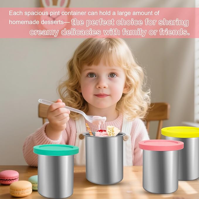 Stainless Steel Fit for ninja Creami Deluxe Containersā 4 Pack, Compatible with Ninja Creami CN501CO,NC501, NC500 Delux XL Series, Silicone Lids, BPA-Free, Dishwasher Safe, 5 Years Warranty