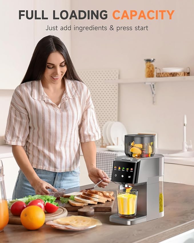 VCK Cold Press Juicer - Large 5.12" Feed Chute, Easy to Clean, Slow Masticating for Nutrient Retention, Quiet Motor, High Juice Yield, Leakproof - Sliver