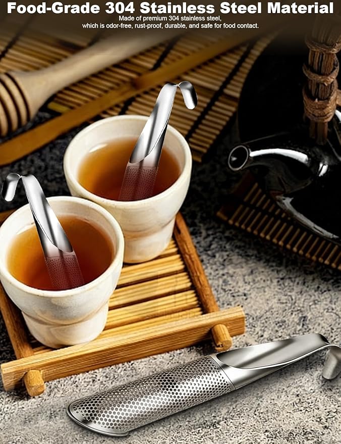 7 Pcs Reusable Stainless Steel Tea Infuser Set for Loose Tea(Complete Set) - 2 Pack Fine Mesh Tea Infuser with Tea Tray(Hook),Serving Tongs, Tea Spoon,Steel Wire Dishcloth,Cleaning Brush