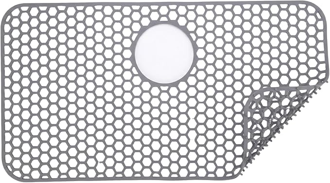 Silicone Sink Mat 25.78"x 14" Heat Resistant Sink Protectors for Kitchen Sink Bottom, Non-Slip Faucet Mat for Stainless Steel(Rear Drain)