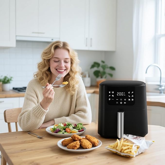QIDO Air Fryer 8-in-1 with 5.5 QT Capacity,180°-450°F Precision Heating, Air Fry, Roast, Broil, Reheats, Dehydrates, Less Oil, Features Shake Reminder, Large Touch Display with Auto Menus, Black