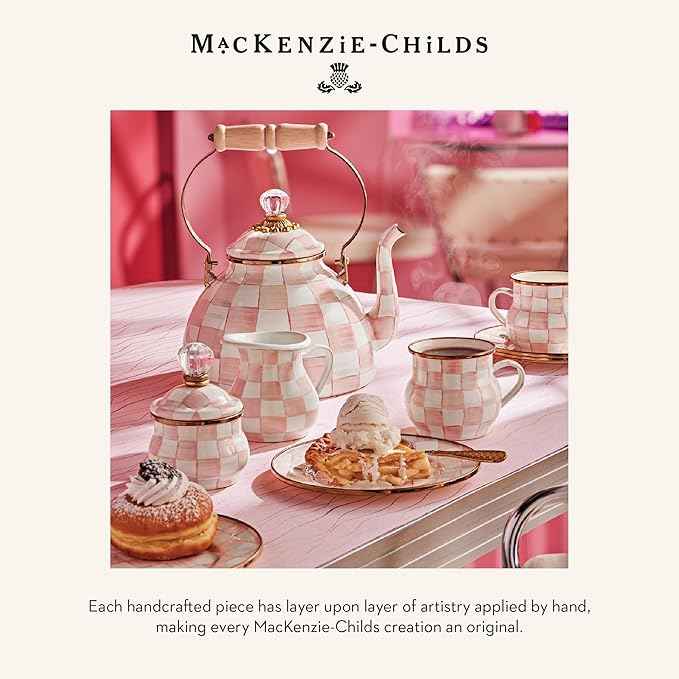 MACKENZIE-CHILDS Enamel Abundant Bowl, Decorative or Serving Bowl, 13-Cup Capacity, Pink-and-White Rosy Check