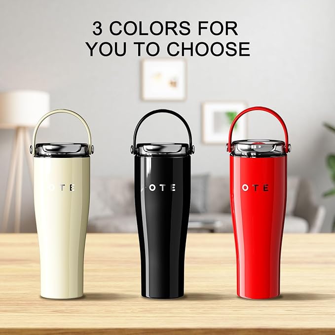 OTE 30OZ Tumbler with Handle, 316 Stainless Steel Water Bottle with Straw, 800ML Vacuum Insulated Bottle, Insulated Travel Mug, Tumbler for Office or Home, Cup Holder Friendly, Keep Hot/Cold (Beige)
