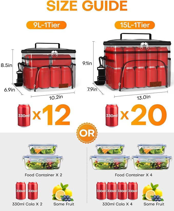 HOTOR Insulated Lunch Box for Men & Women - Leak-Proof Cooler Lunch Bag with 4 Pockets, Adjustable Strap, Ideal for Work, Picnic, Travel - Medium, Red, 10.2"×6.9"×8.5"