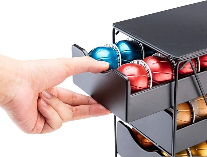 FlagShip for Nespresso Pod Holder Drawer Large Mullti Tier Coffee Pod Holder Vertuo (4 Tier (80Pods Capacity))