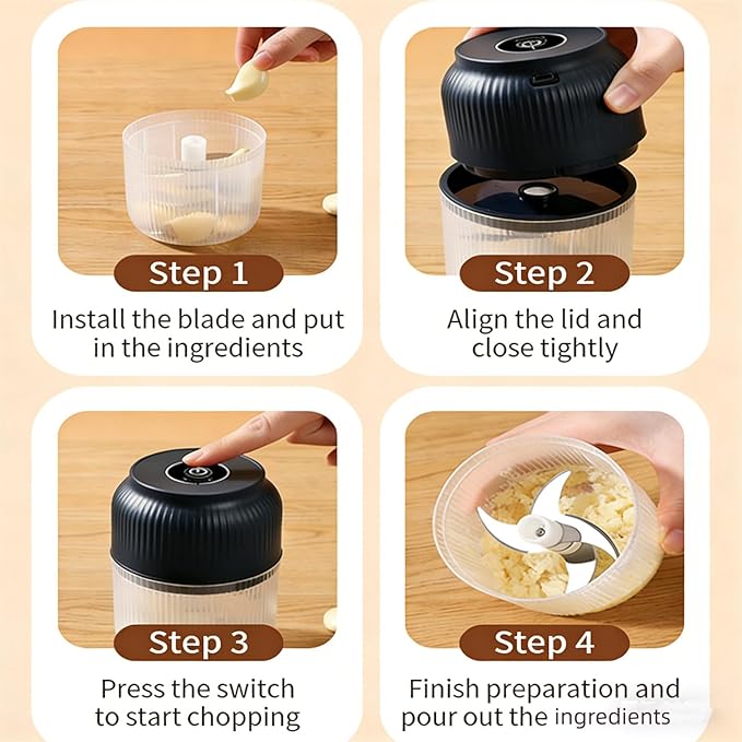 Electric Garlic Chopper, Mini Portable Veggie Cutter, Veggie Chopper with Container and Lid, Rechargeable Cordless Food Chopper for Garlic, Onion, Chili, Fruits Vegetables (Blue+White)