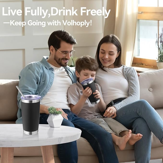 Volhoply 20oz Stainless Steel Tumbler with Lid and Straw Bulk 4 Pack,Double Wall Insulated Travel Iced Coffee Mug Fits Cup Holder,Powder Coated Cups for Hot/Cold Drinks,Gifts for Women(Mix,4 Set)