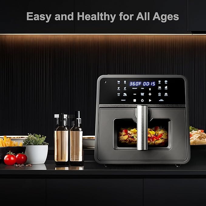 Emerson SmartVoice 10QT 6-in-1 Air Fryer, 1000+ Voice Control Commands, 100+ Recognized Food, No APP, No WIFI, No Setup, Nonstick Basket, Air Fry, Bake, Reheat, Dehydrate, 1700W