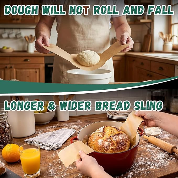 Parchment Bread Sling for Dutch Oven, Disposable Bread Baking Mat with Long Handles 100PCS Unbleached Sourdough Mat, Sourdough Bread Baking Supplies, Tools & Accessories