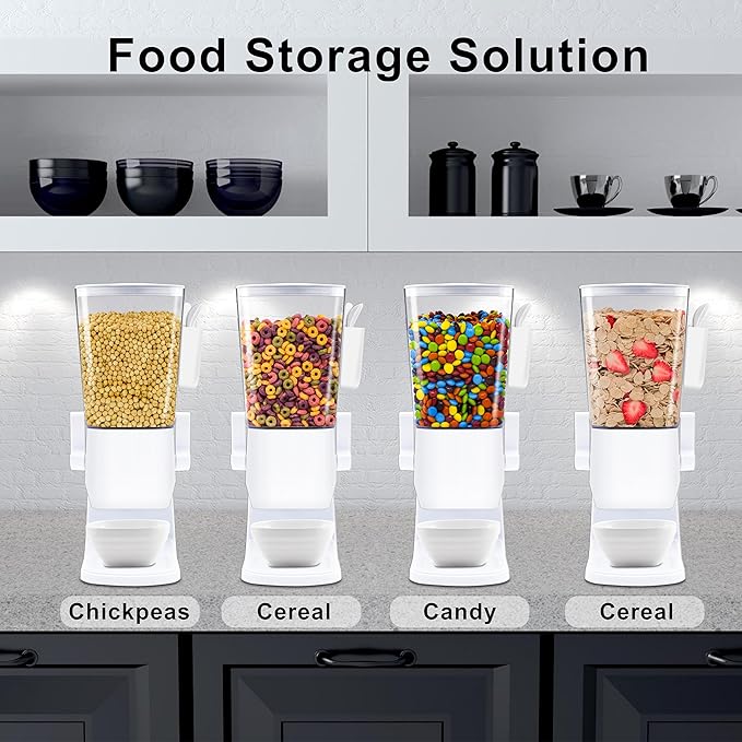 Cereal Dispenser Countertop 2Pcs, 3.2L Cereal Containers Storage Snack Dispenser with Bowls Spoons Cutlery Box, Dry Food Dispenser for Pantry, Storage Grains, Oatmeal Nut, Granola, White