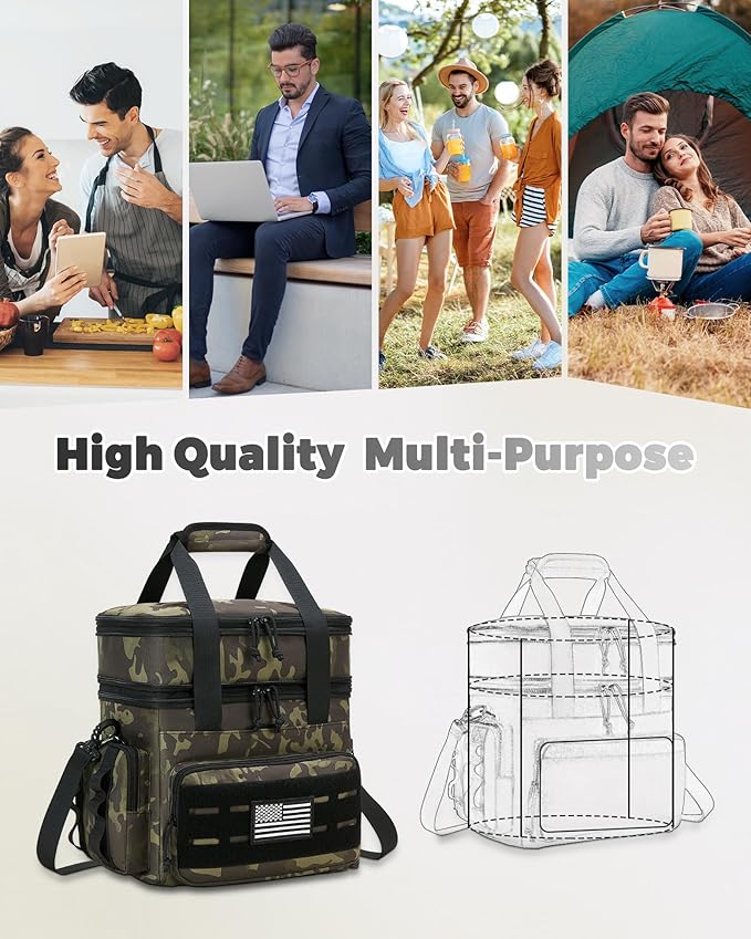 holuxer Tactical Lunch Bag & Lunch Box for Men - Large Double Deck Expandable Insulated Soft Adult Lunchbox for Work - Cooler Bag for Beach, Picnic, Camping,Outdoor,Travel (Camo,23L)