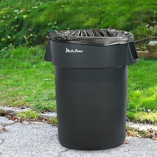 PLASTIC PRINCE 32 Gallon Round Trash Can with Lid and Dolly Gray Plastic Commercial Garbage Container for Home Garage Restaurants Warehouses - Bundle