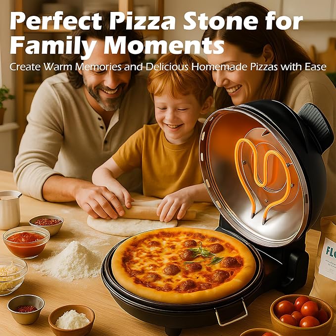 12" Pizza Oven, Indoor Pizza Oven Heats up to 800°F, 1200W Electric Pizza Maker with Viewing Window, Temperature Control & Timer