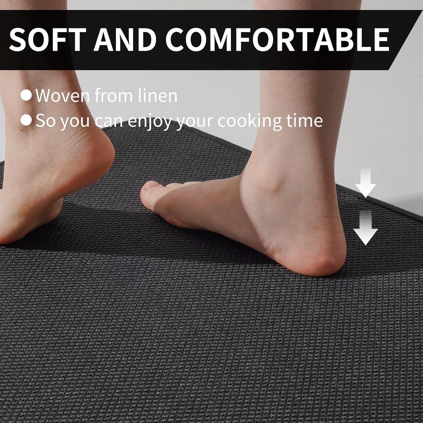 Kitchen Mats for Floor, Super Absorbent Kitchen Rugs Non Slip Washable, Soft Imitation Linen Braided Kitchen Runner Rug, Standing Mat Kitchens Sink Mat, Easy to Clean, Black 17x30
