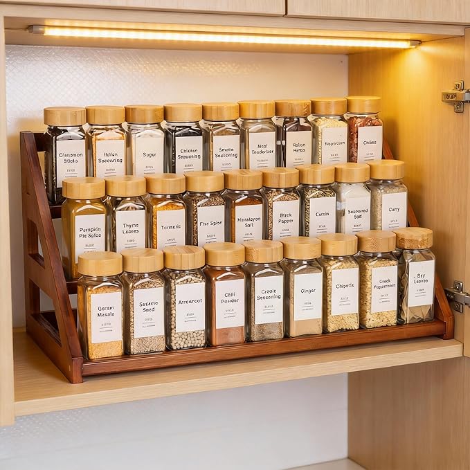 Spice Rack, Spice Organizer -3 Tier Bamboo Spice Racks, Solution for Spice Storage in Kitchens, Countertops,Storage Rooms and Other Places(Walnut)