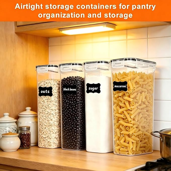 2.8L Airtight Food Storage Containers Set - Cereal Storage Containers for Kitchen Storage & Organisation with Lids & BPA Free Pantry Storage Containers Organiser(4 Pack)
