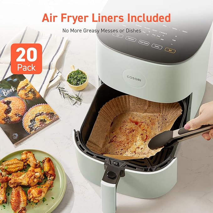 COSORI Air Fryer Pro LE 5-Qt Airfryer, With 20PCS paper liners, 10 Functions that Dry, Bake, Roast &Preheat, Shake Reminder, Up to 450℉, 85% Oil less, Compact, 130+ Recipes, Dishwasher Safe, Green