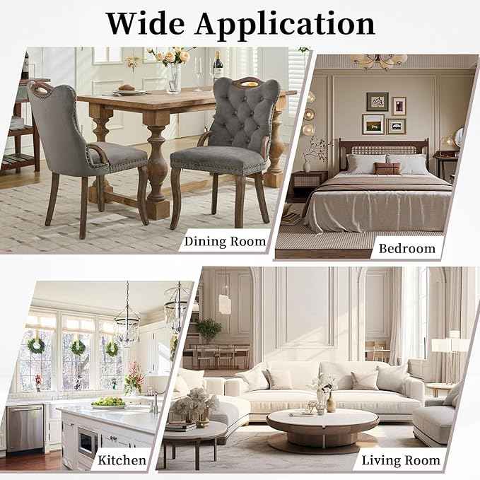 Grey Velvet Dining Chairs Set of 4,Modern Upholstered Dining Room Chairs with Tufted Back and Wood Accents, Curved Solid Wood Legs & Nailhead Trim, Sillas De Comedor Modernas 4
