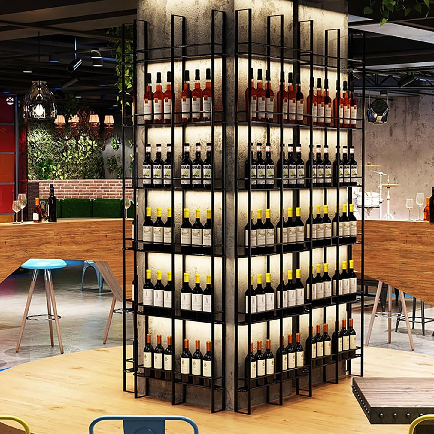 Wine Racks Wall Mounted, 6-Tier Wine Storage Holder, Black Industrial Bar Liquor Bottle Display Shelf, for Home Bar, Kitchen, Dining Rooms, & Wine Cellars (Black, 5 Column)