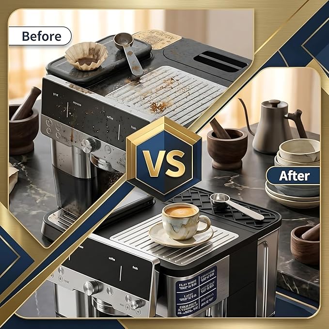 Sliding Mat & Top Mat Combo Set for Ninja Luxe Café ES601ES701 Espresso Machine, 2 in 1 Anti Slip Rubber Base & Food Grade Silicone Top, Protects Countertops from Scratches, Heat, and Spills