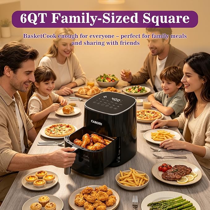 6Qt Air Fryer with Viewing Window, 12 Preset, Large Capacity, 400℉ Max Crisp, 1700W Quick Even Easy Meals, Nonstick Dishwasher Safe Basket, Bake Roast Dehydrate Reheat