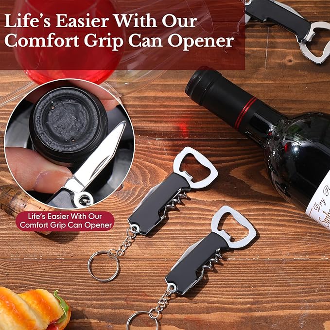 Ziliny 24 Pcs Bottle Opener Keychain Bulk Wine Bottle Beer Opener Keychain 3.27" Stainless Steel Corkscrew Waiter Corkscrew Wine Keyring Gifts for Christmas Bar Party Wedding Home (Black)