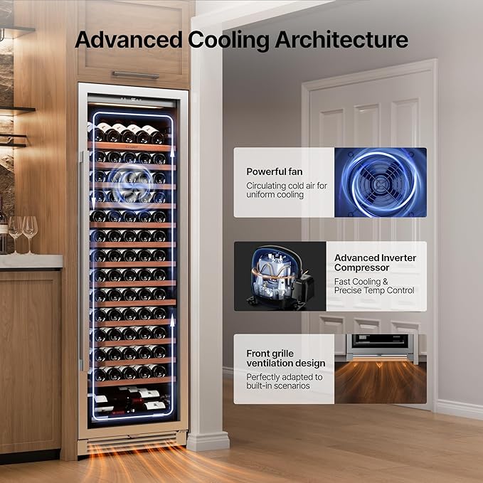 Ca'Lefort 166 Bottle Wine Fridge - 24 Inch 40-65°F Wine Cooler with Glass Door & Bottom Drawer, 14 Adjustable Shelves & 3 LED Lights, Energy Star Certified Built-in/Freestanding for Home/Bar/Kitchen