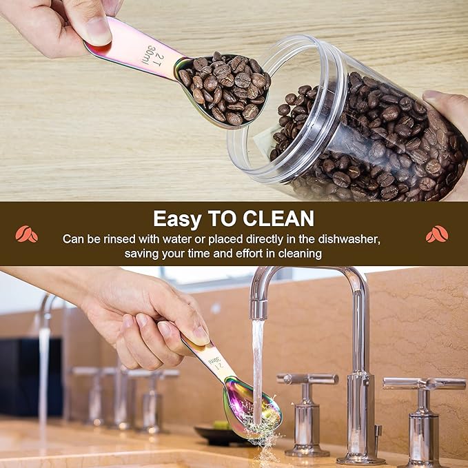 Safring Stainless steel coffee scoop 2-piece set (1 tbsp, 2 tbsp) durable Tablespoon, ergonomic measuring spoon, Suitable for small and large jars,short-handled spoon (colored)