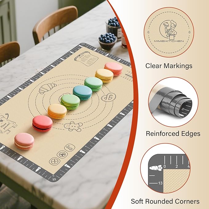 Extra Thick Silicone Mat for Baking Macaron, Bread, Pizza, Silicone Baking Mat with Measurement, Non Stick Pastry Mat for Dough Rolling Out, Heat Resistant to 480ยฐF for Baker