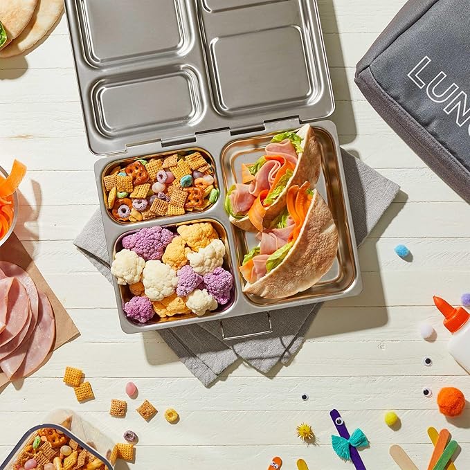 PlanetBox LAUNCH classic stainless steel bento lunch box with 3 compartments for adults and kids