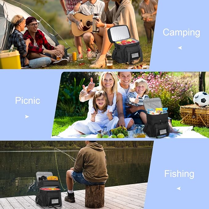 GLENKEY Tactical Lunch Box Cooler Bag - Expandable Insulated Lunch Bag for Men Women - Large Lunchbox for Adults Work Shifts Outdoor Trips Black with Flag 16L