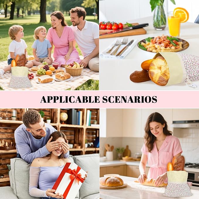 1 PCS Beeswax Bread Bags - 17x13 Inch Reusable Bread Storage Bags,Bees Wax Lined Bread Bags for Home Cooks fresh bread storage Easy Clean (Pink Floral)