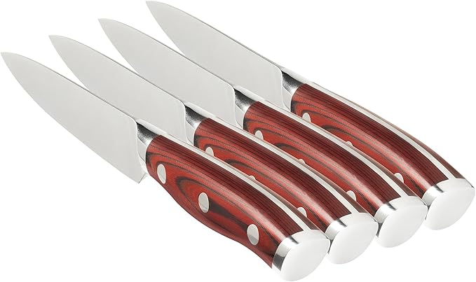 Ergo Chef Crimson Series 4pc Steak Knife Set - Forged German X50CrMoV15 Steel, Ergonomic G10 Handles, Enhance Your Dining Experience with Razor Sharp Performance