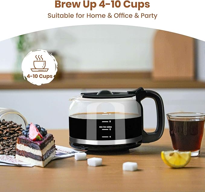 Gevi 10 Cup Drip Coffee Maker with Built-in Grinder, Grind & Brew Burr Combo Coffee Machine with Touch Screen, Programmable, 4-Hour Warm Plate, Permanent Filter, Coffee Carafe