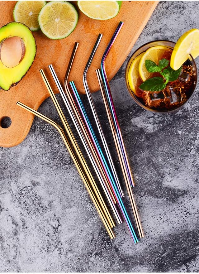Reusable Gold Metal Straws 100Pack in Bulk Order. 8.5inch Long Stainless Steel Straight Straws.NiceCaTeLe 215mm Drinking Straws for Yeti Trail Tumblers (8.5" Long, Gold-100pcs Straight)
