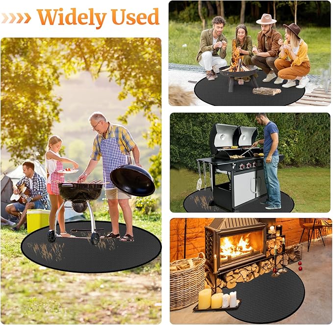 48" Round Fire Pit Mat for Solo Stove Bonfire/Under Grill Mat for Outdoor Grill Fireproof Waterproof Oil-Proof, 4 Layers Fireproof Fire Pit BBQ Pad Mat for Solo Stove Deck Patio Protect