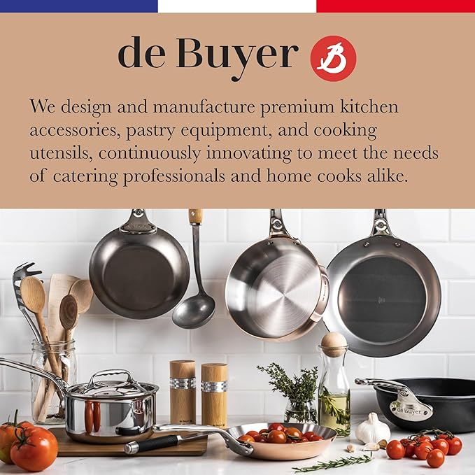de Buyer Blue Carbon Steel Crepe & Tortilla Pan - 9.5” Diameter, 7.75” Cooking Surface - Ideal for Making & Reheating Crepes, Tortillas & Pancakes - Naturally Non-Stick Finish - Made in France