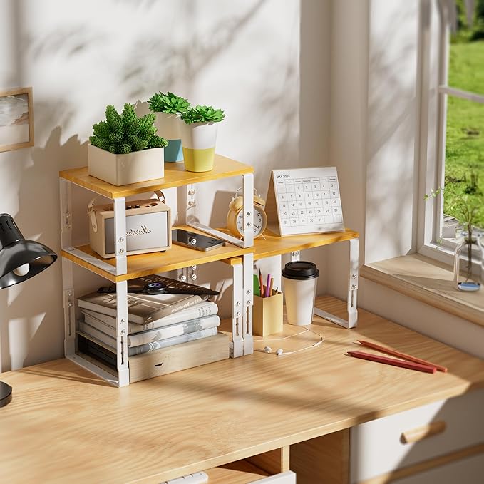 Kitchen Cabinet Organization Shelf,Set of 2 Height Adjustable Storage Racks,Stackable,Expandable,Countertop Shelves Organizer,Pantry Shelving(1PACK/Large/White)